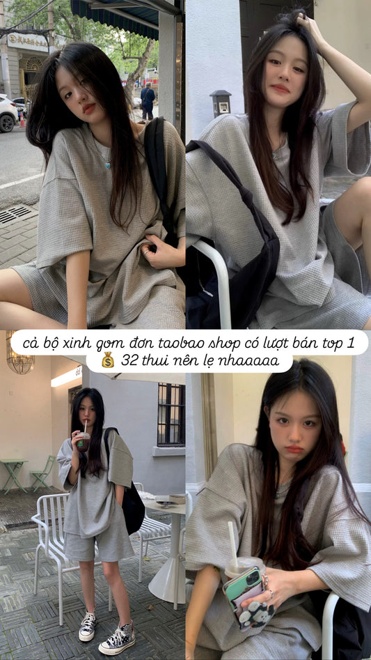 Bộ áo phông trơn quần đùi xám thể thao thoải mái