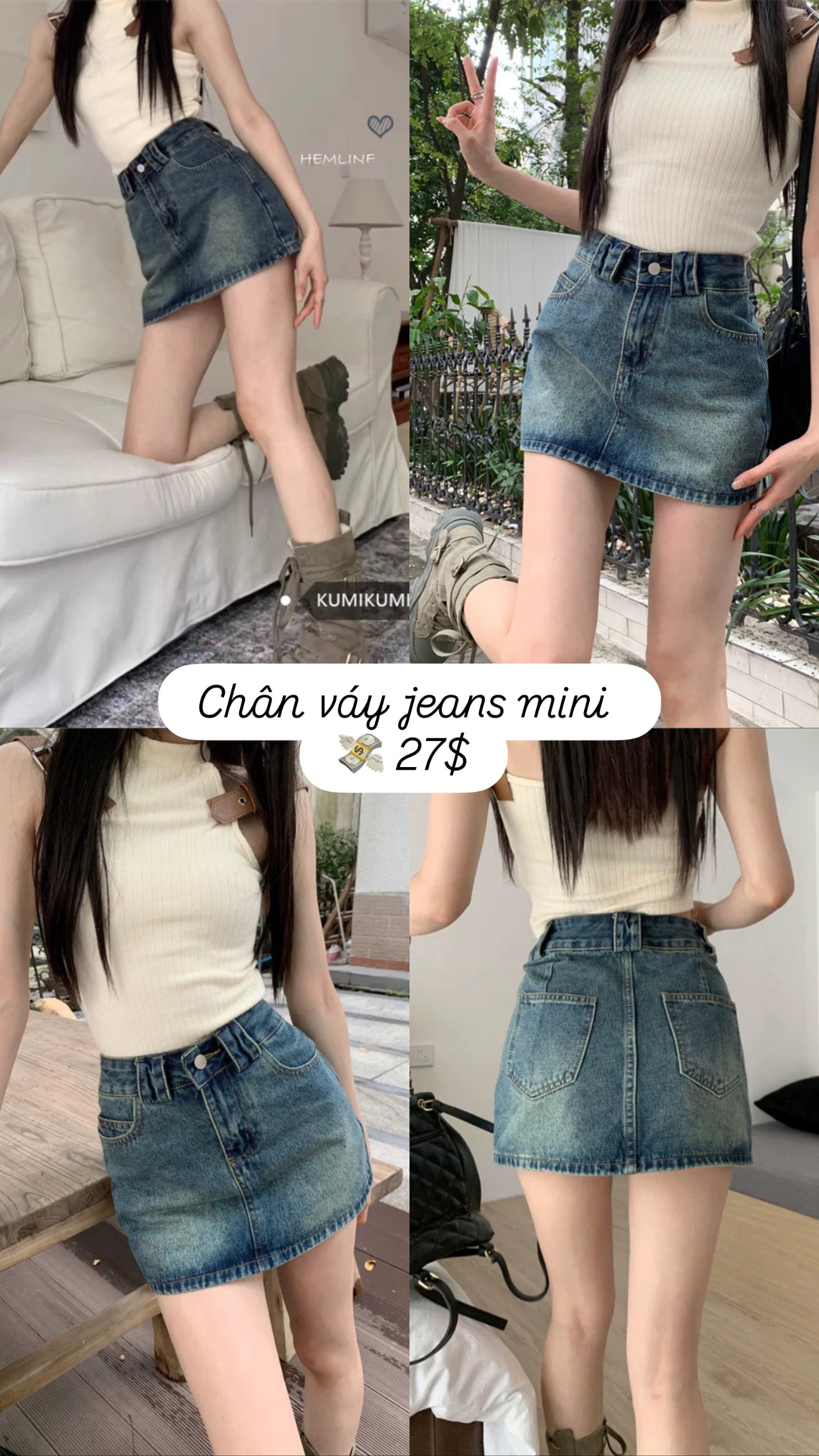 Chân váy jean mini siêu xinh gom order 27$