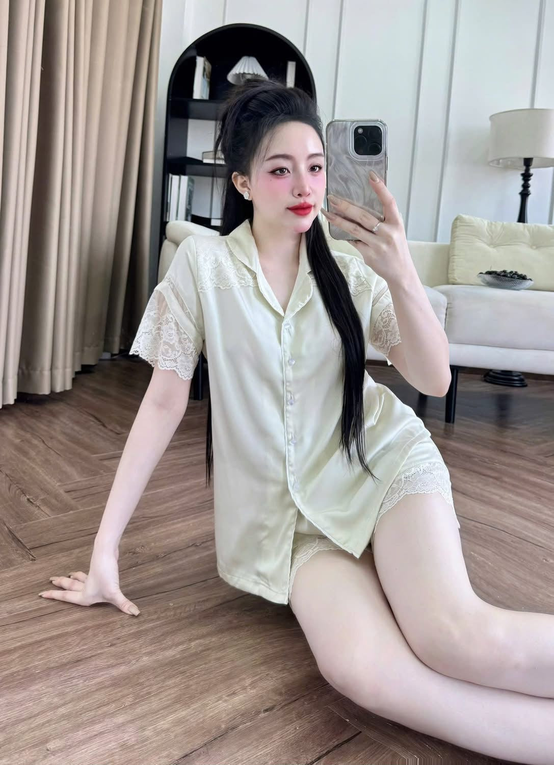 Bộ ngủ sọt lụa lạnh Hàn trơn cao cấp
