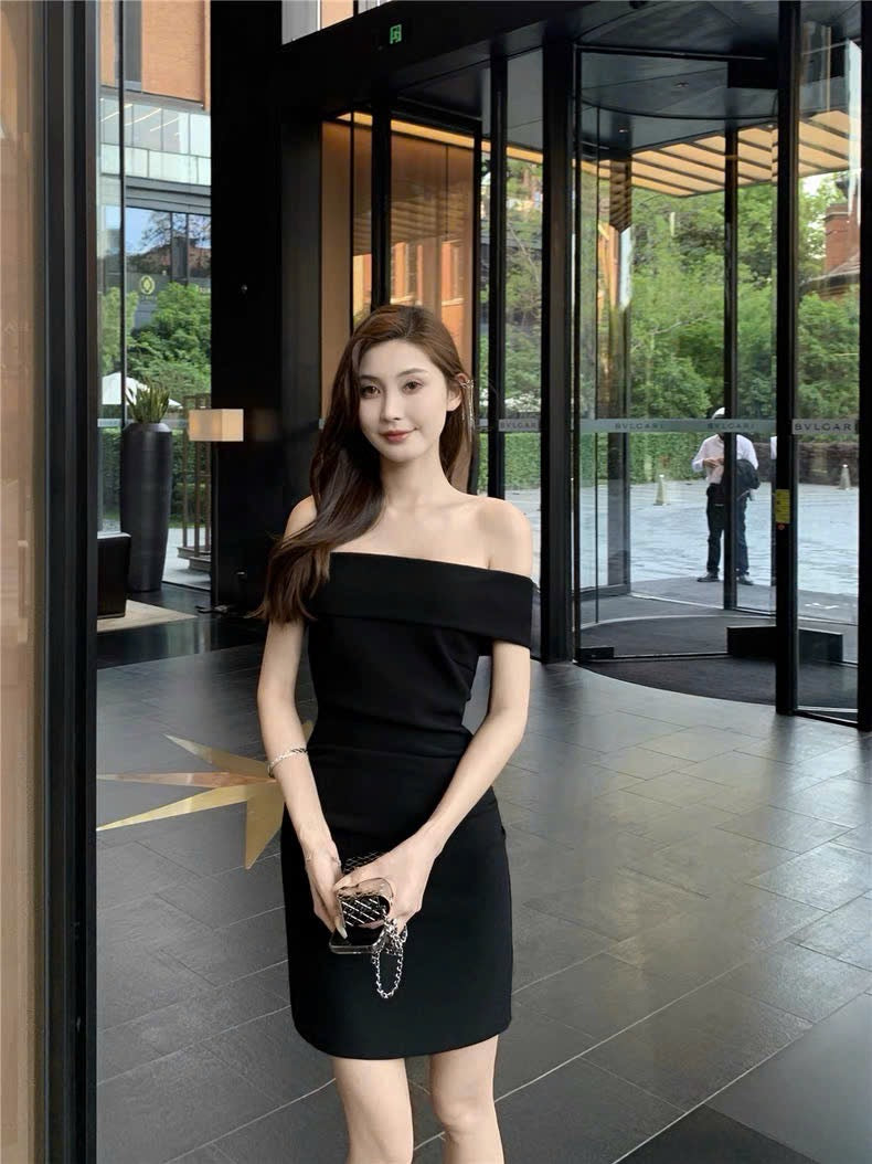 Đầm trơn trễ vai dài - ngắn thanh lịch