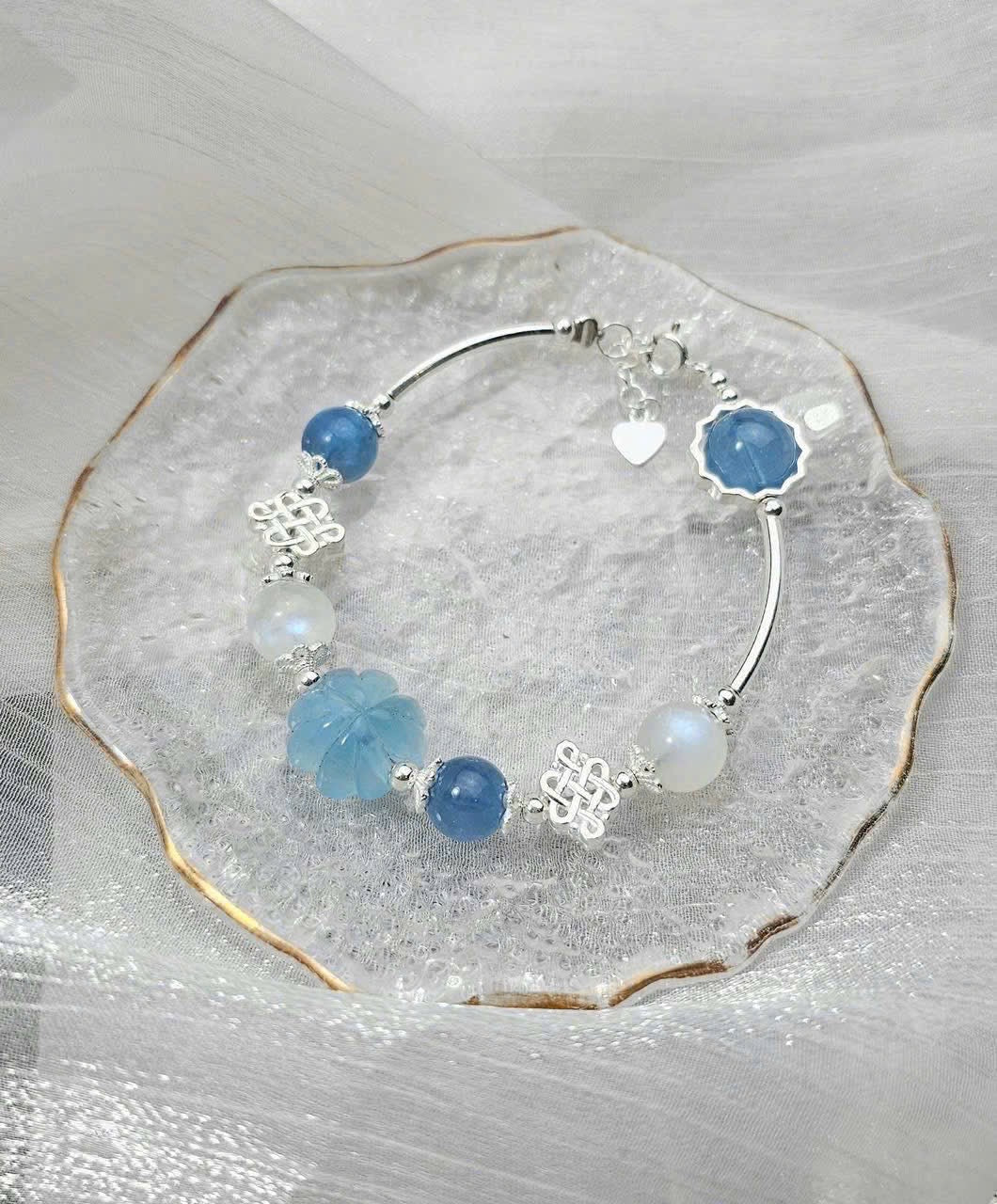 Vòng bạc phối đá Aquamarine