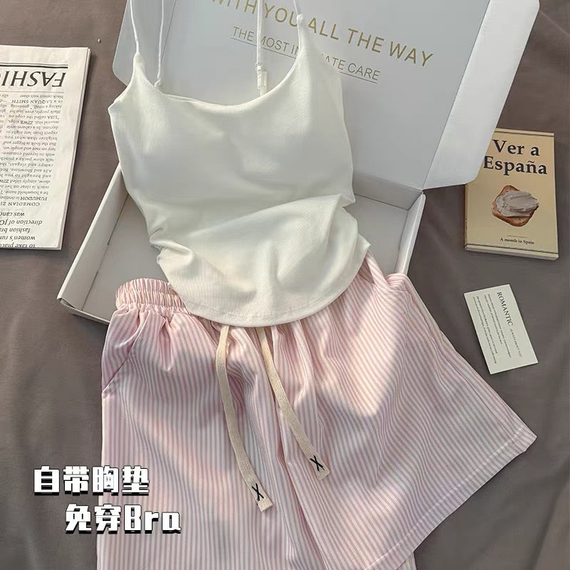Set 2 dây trơn mút lót và quần đùi sọc dây rút