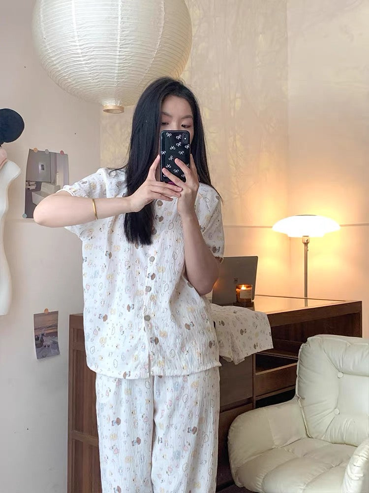 Bộ ngủ hoạt hình cổ tròn dài - ngắn
