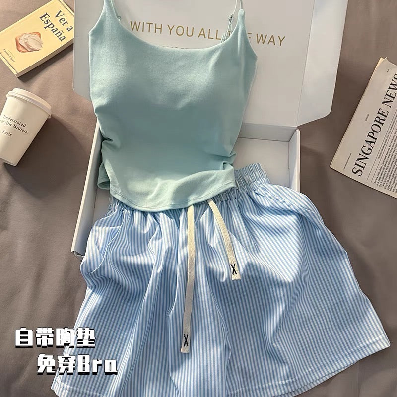 Set 2 dây trơn mút lót và quần đùi sọc dây rút