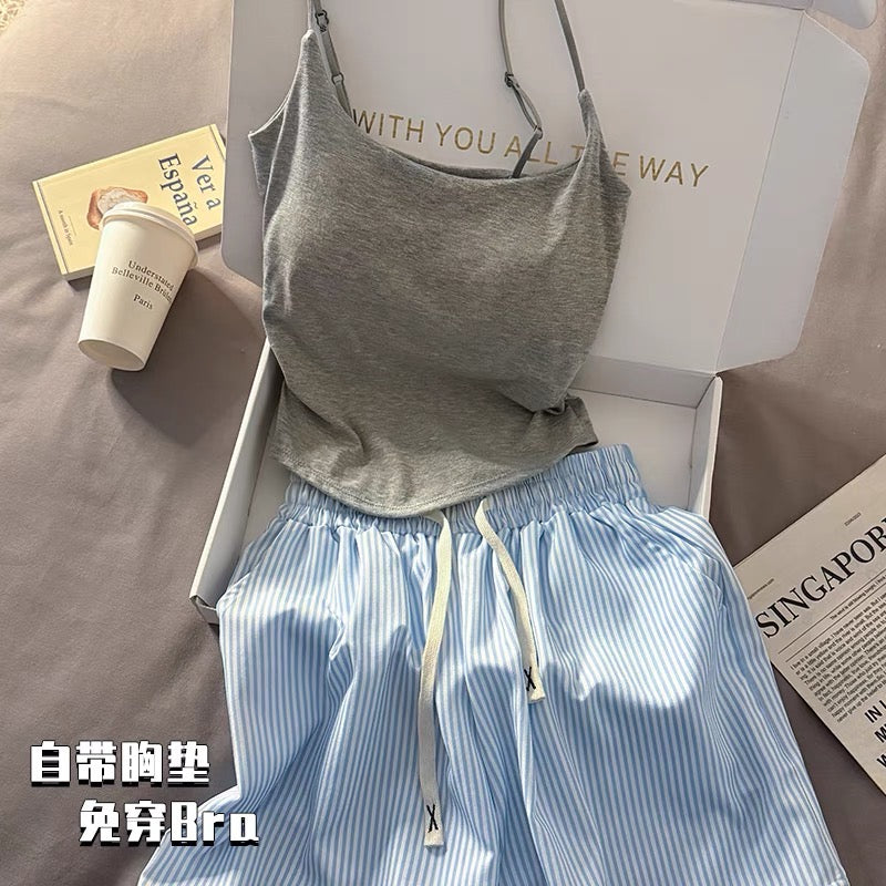 Set 2 dây trơn mút lót và quần đùi sọc dây rút