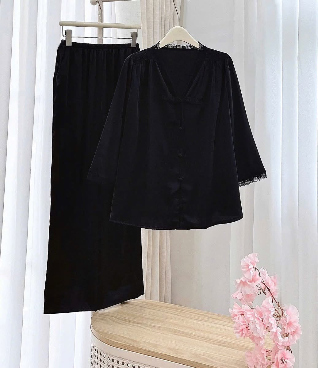Pijama tiểu thư lụa tay lỡ nơ