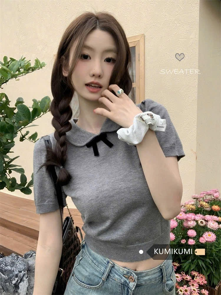 Áo polo đính nơ tiểu thư