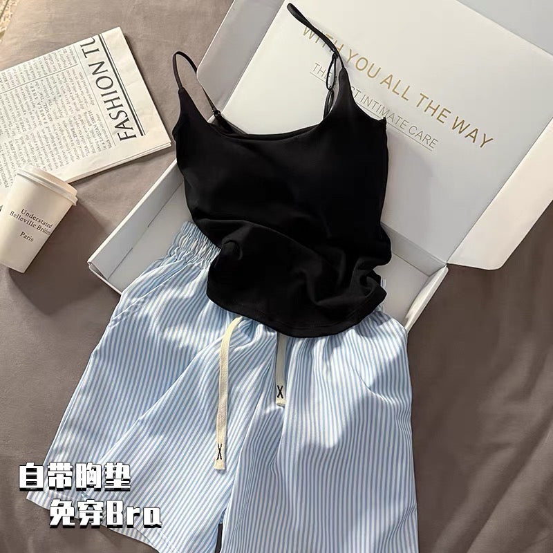 Set 2 dây trơn mút lót và quần đùi sọc dây rút