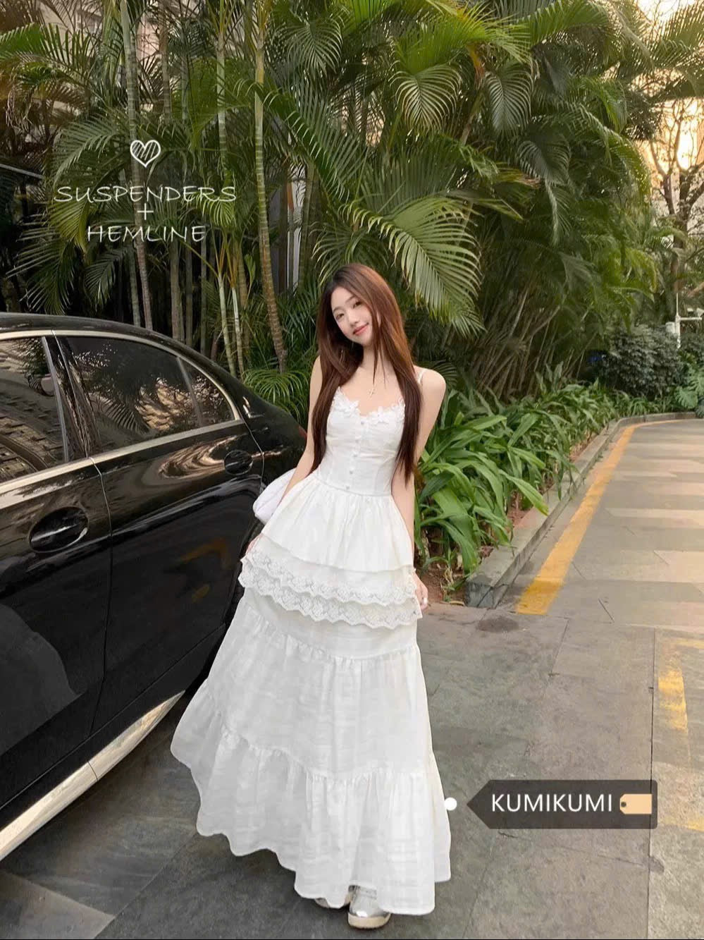 Set áo 2 dây ren đính hoa phối chân váy xoè xinh