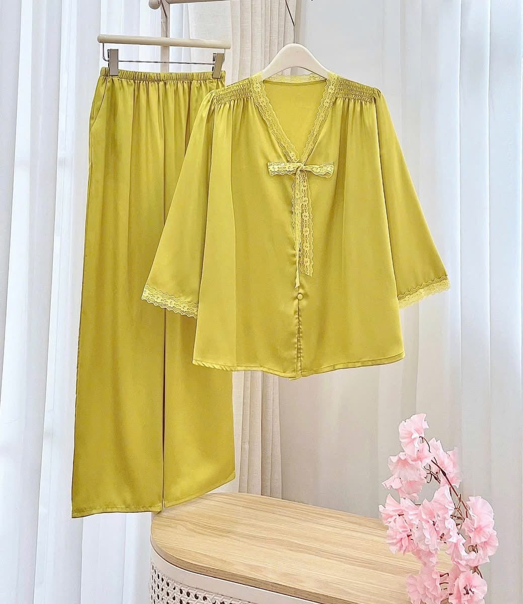 Pijama tiểu thư lụa tay lỡ nơ