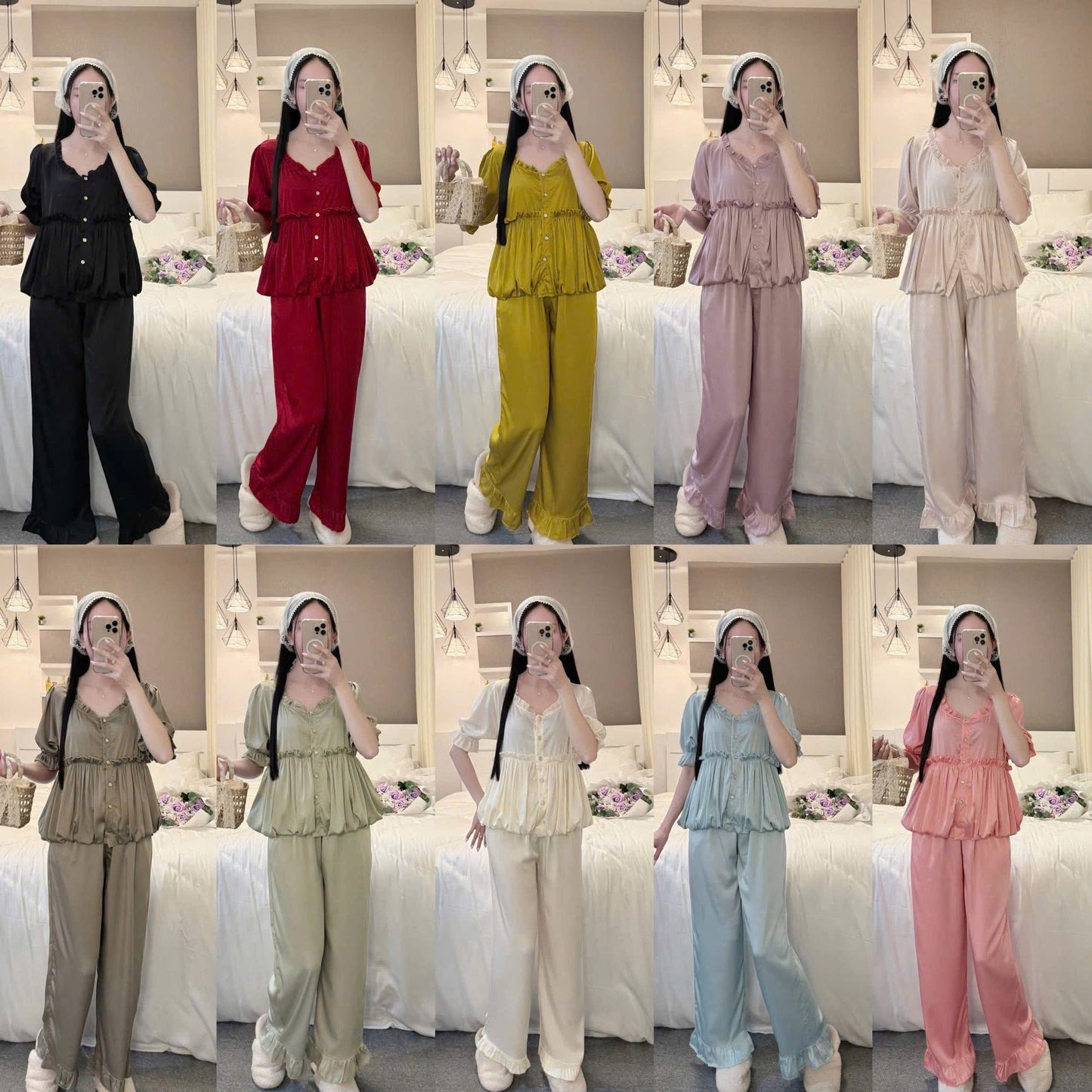 Bộ ngủ tiểu thư áo bí lụa tơ tằm