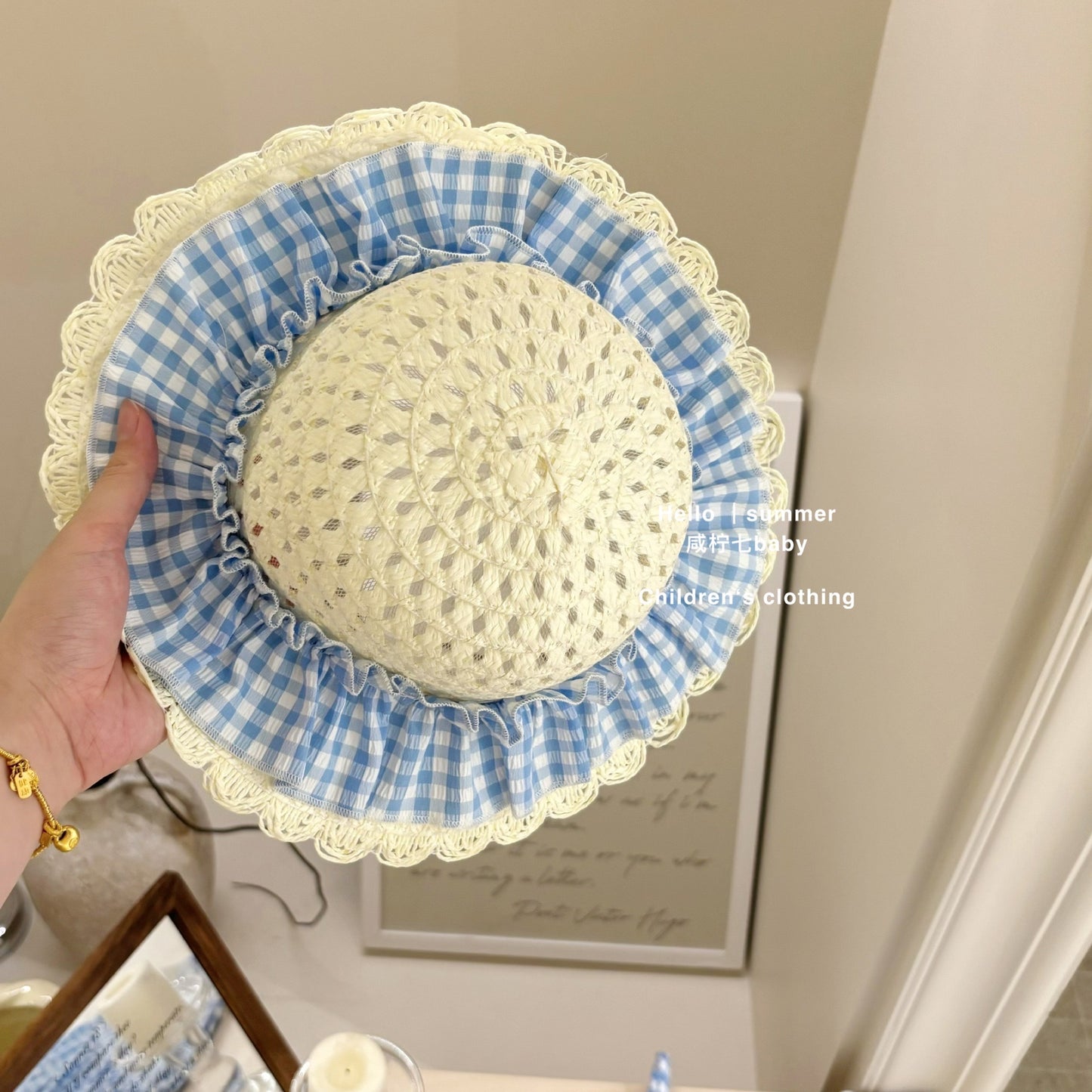Đầm caro xanh 2 dây viền ren