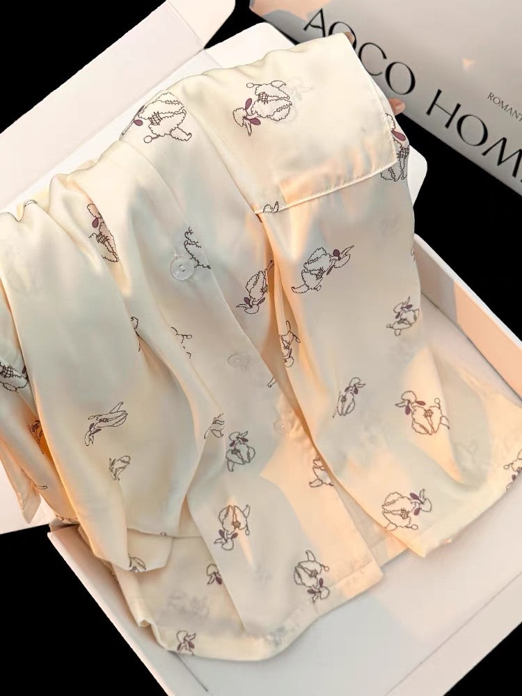 Pijama ngắn màu kem hình cún