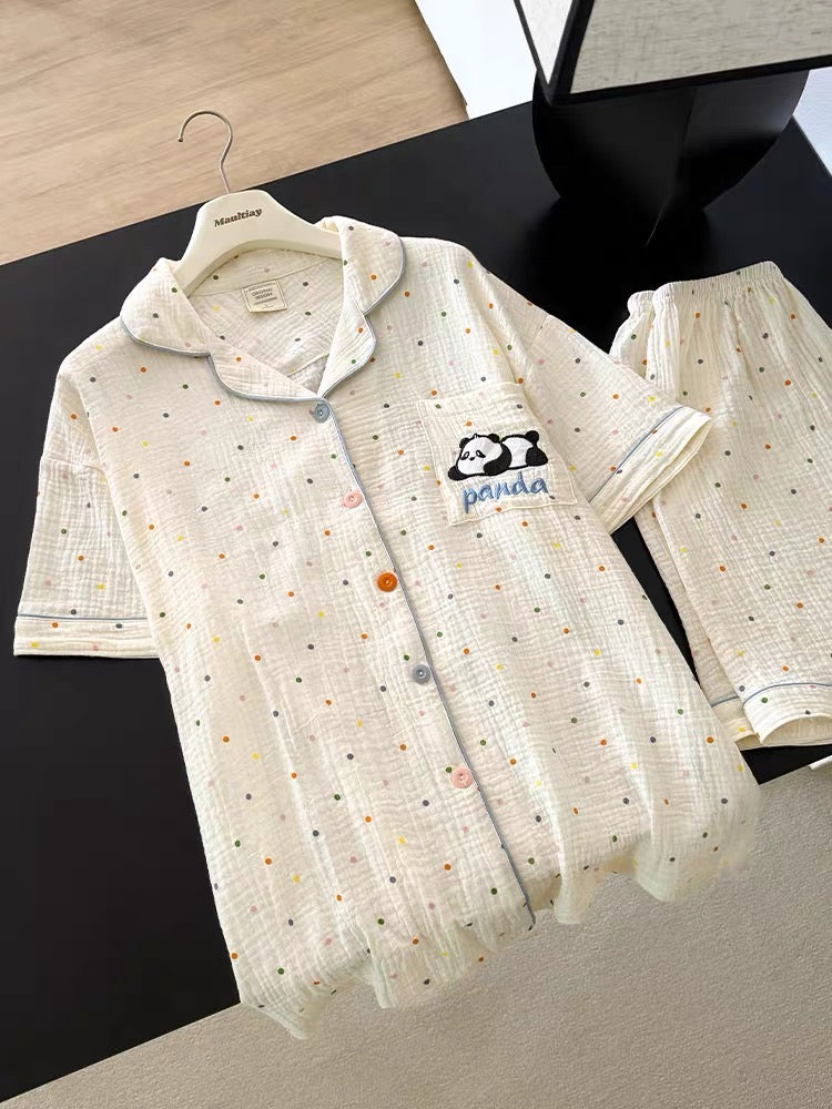 Pijama đùi chấm bi gấu trúc