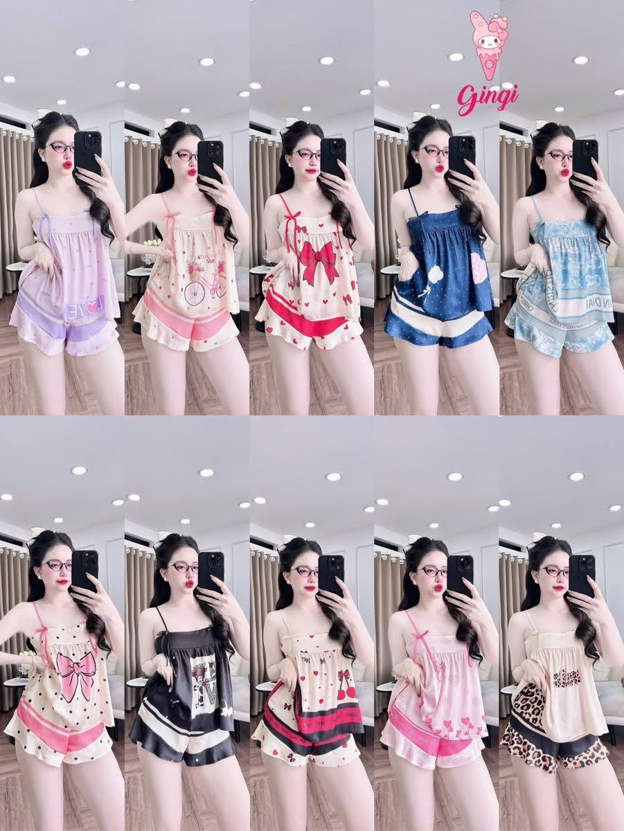 Bộ ngủ 2 dây quần đùi nơ xinh
