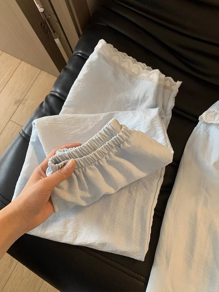 Bộ ngủ cotton ren nơ trẻ trung