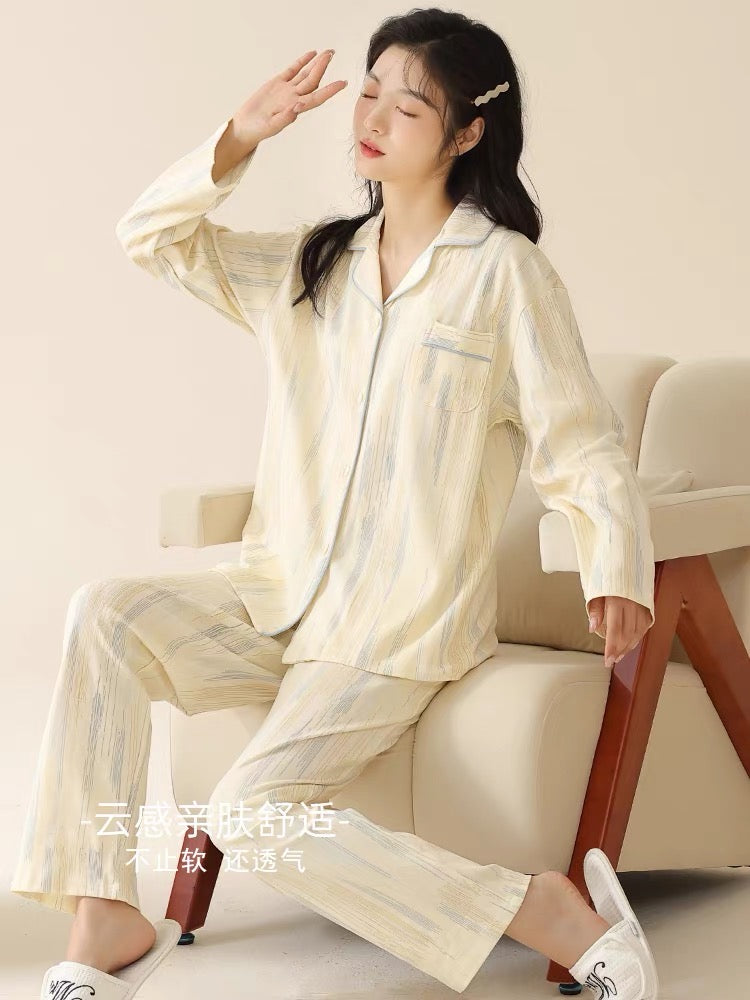 Pijama tay dài quần dài vệt màu