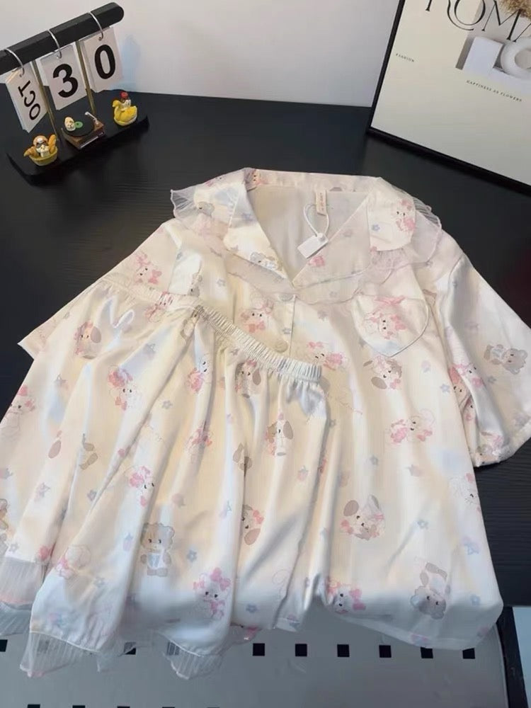 Pijama đùi phối voan mèo tiểu thư