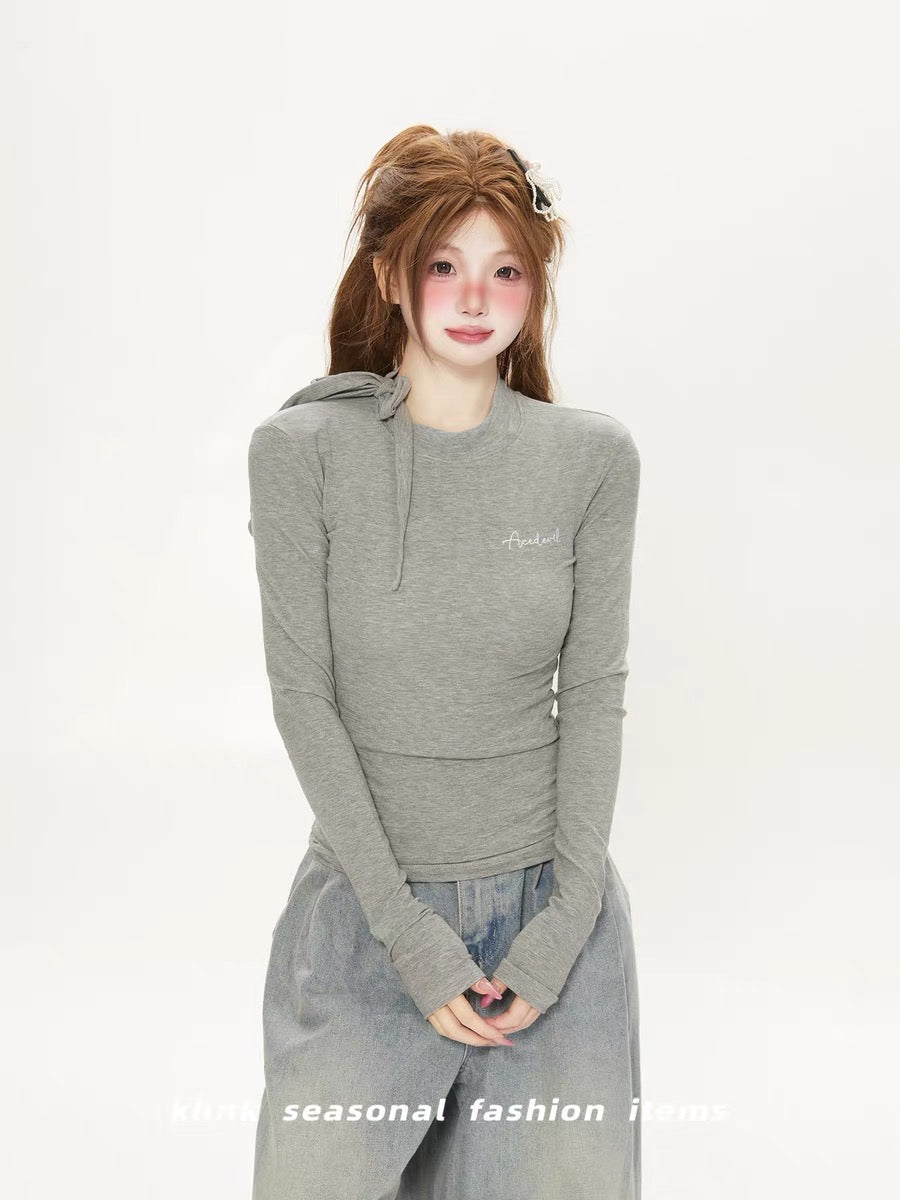 Áo thun ôm body tay dài cột cổ