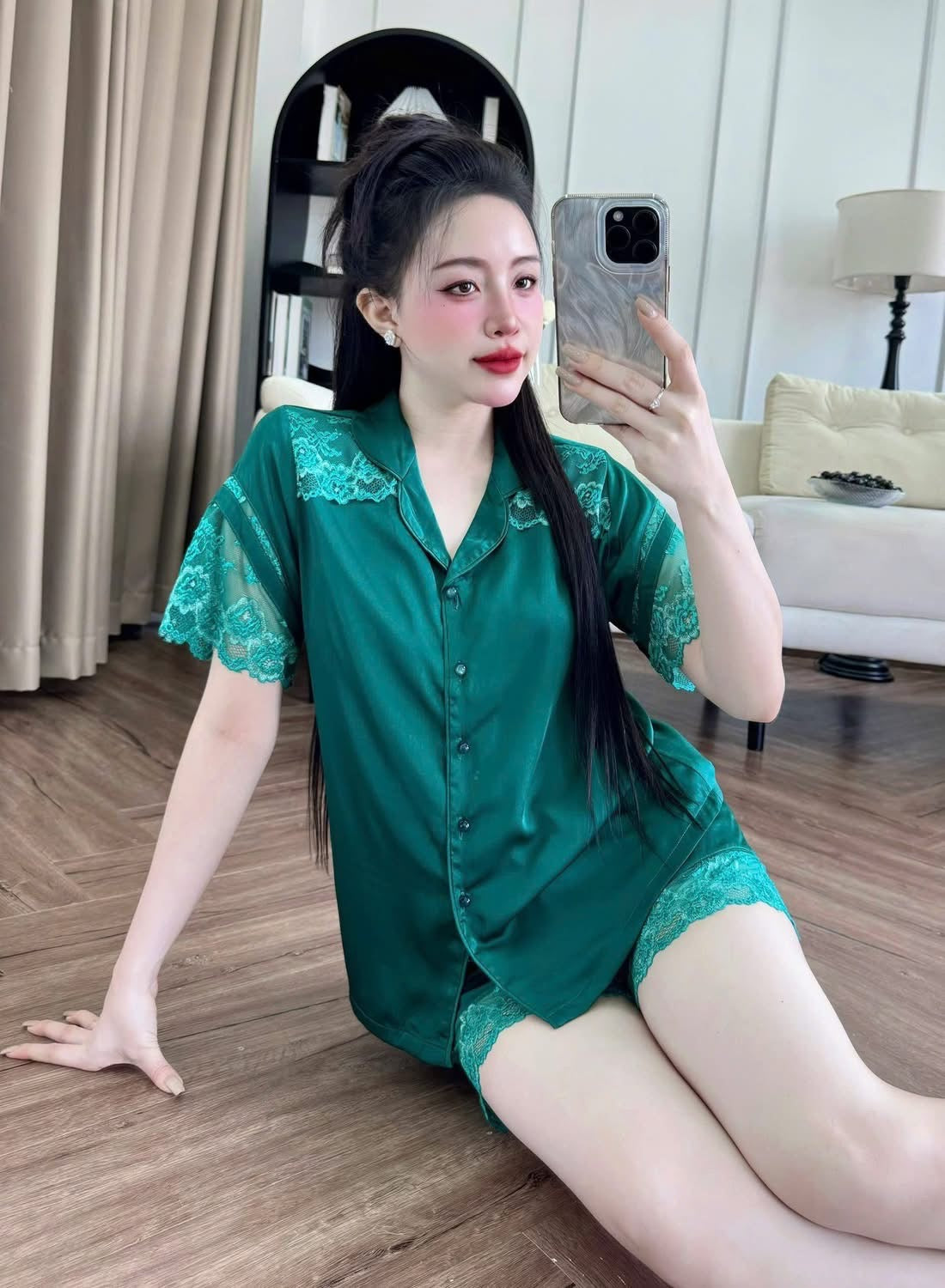 Bộ ngủ sọt lụa lạnh Hàn trơn cao cấp