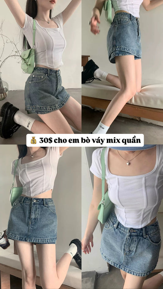 Váy jean mix quần năng động chỉ 30$
