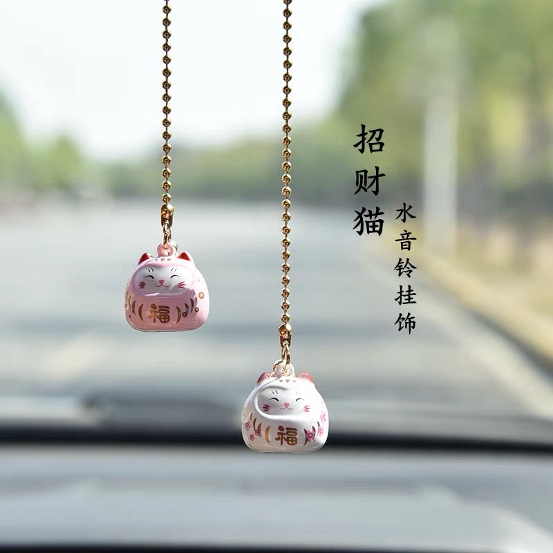 Đôi mèo thần tài treo xe may mắn