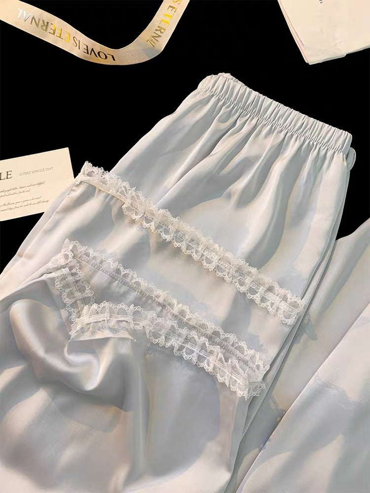 Pijama dài xanh pastel cột nơ