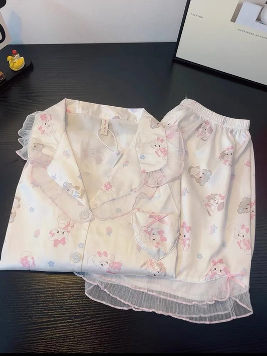 Pijama đùi phối voan mèo tiểu thư