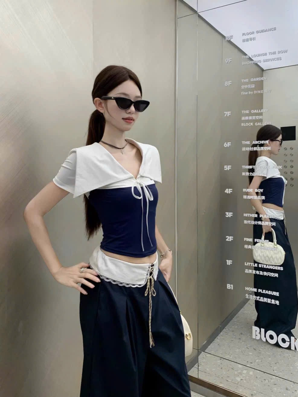 Set áo thun tay ngắn nơ ngực + quần ống rộng