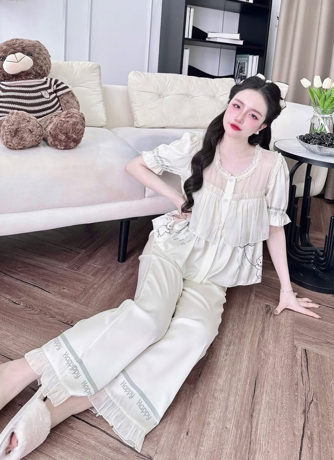 Bộ tay ngắn quần dài tiểu thư phối voán