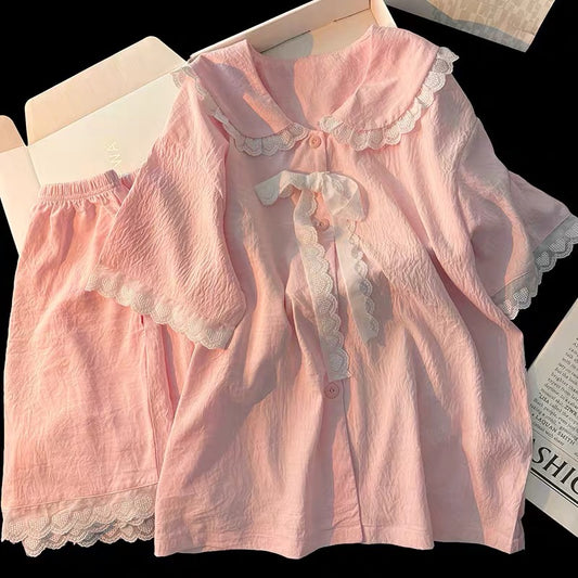 Bộ ngủ cotton ren nơ trẻ trung
