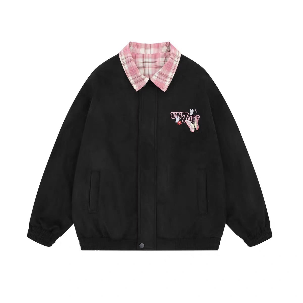 Áo khoác jacket cổ caro hồng