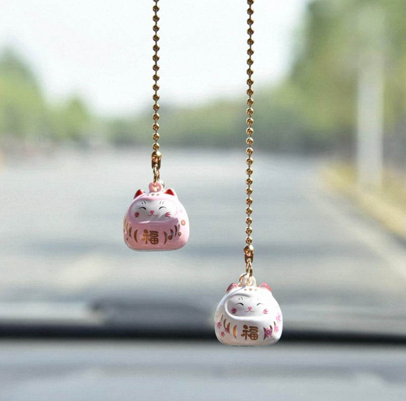 Đôi mèo thần tài treo xe may mắn