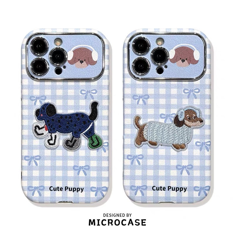 Ốp lưng IP cún caro xanh kèm dây đeo tay