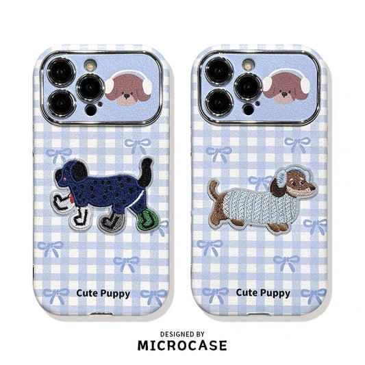 Ốp lưng IP cún caro xanh kèm dây đeo tay