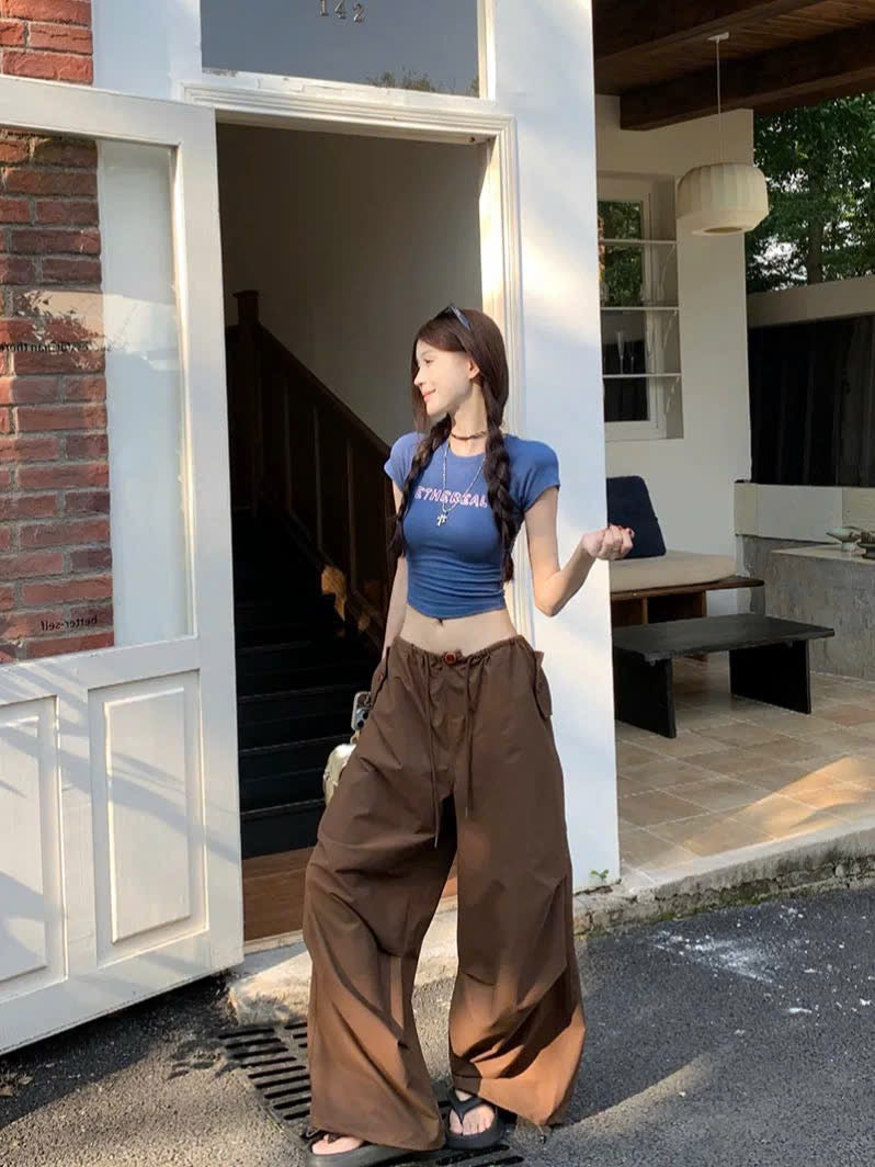 Set áo thun croptop + quần ống rộng