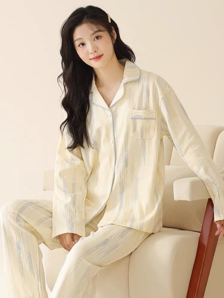 Pijama tay dài quần dài vệt màu