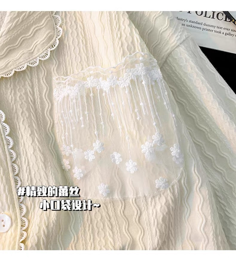 Pijama dài cotton túi ren