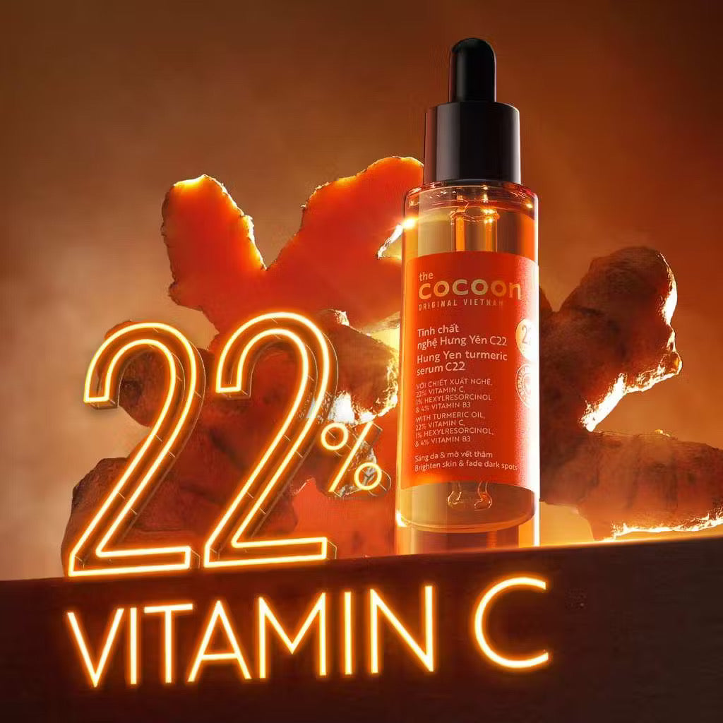 ￼Tinh chất nghệ Hưng Yên C22 (serum) với 22% vitamin C sáng da chuyên sâu & mờ vết thâm Cocoon 30ml