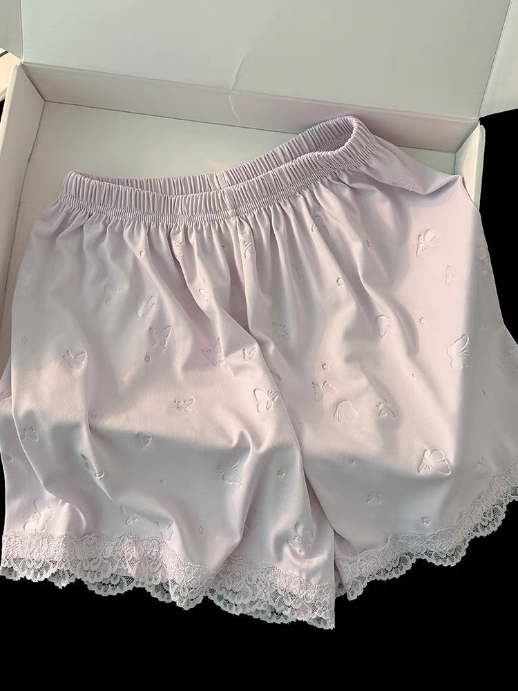 Bộ ngủ 2 dây lụa tím phối ren
