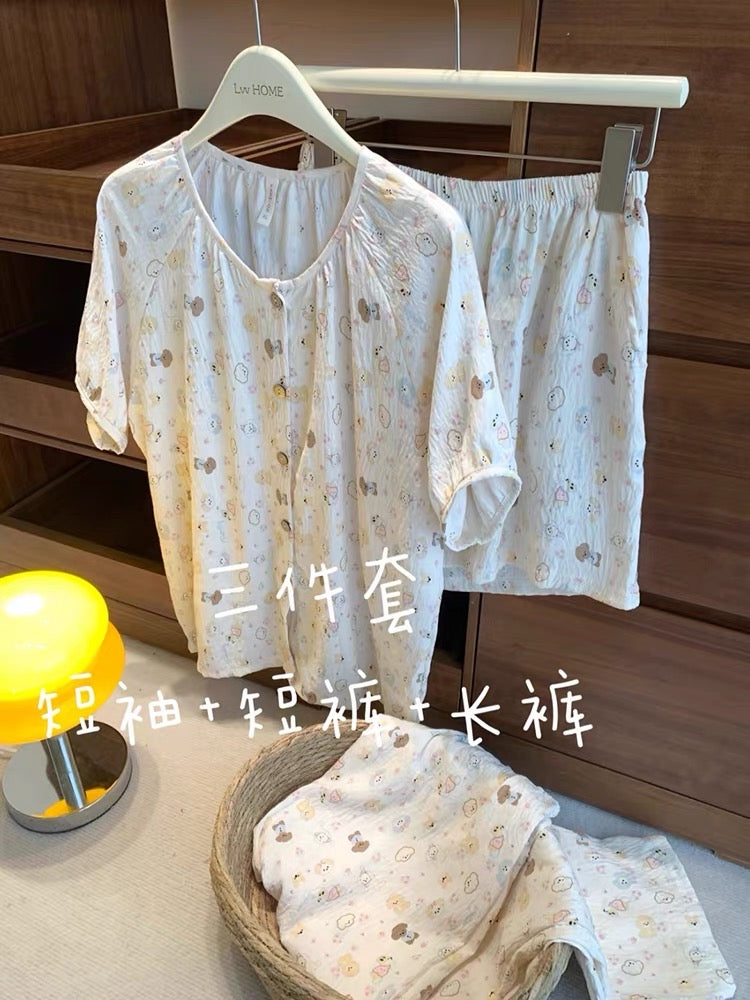 Bộ ngủ hoạt hình cổ tròn dài - ngắn
