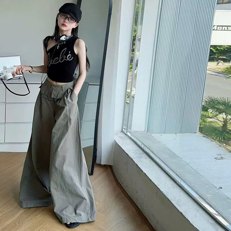 Set áo lệch vai và quần ống rộng nữ tính