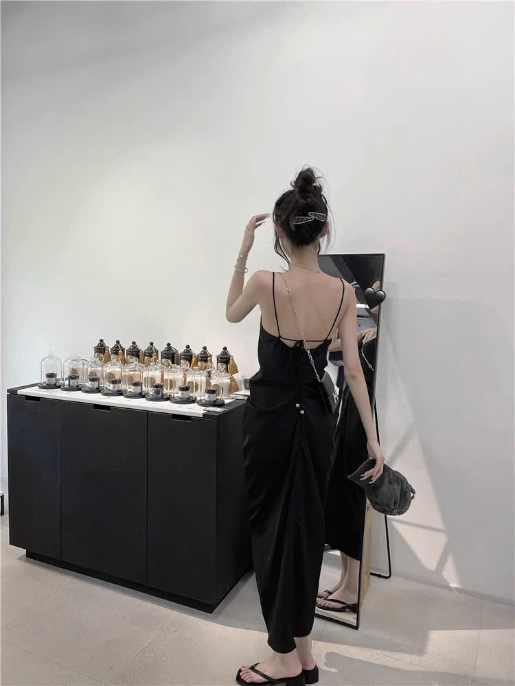 Đầm lụa 2 dây nhún eo dáng xinh