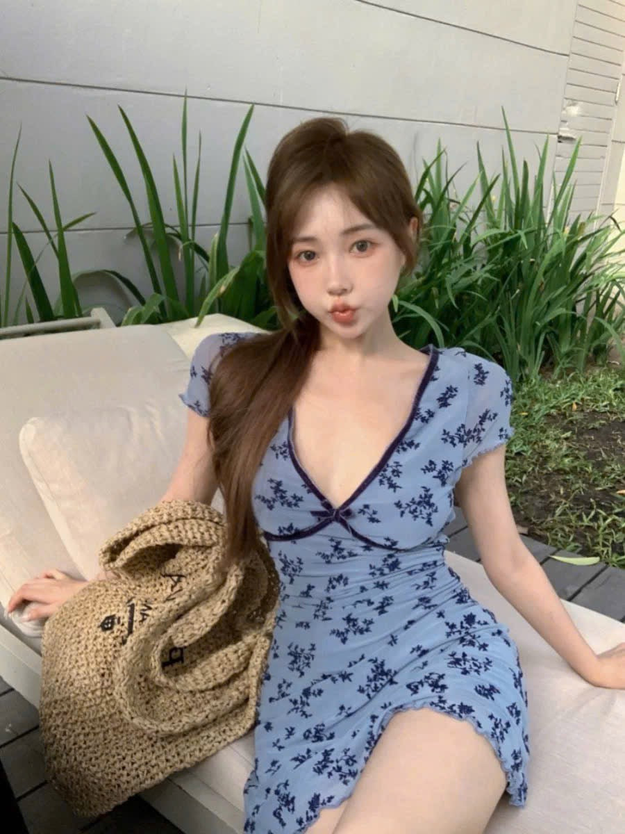 Đầm xanh hoa nhí vintage