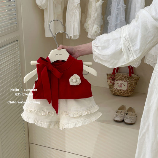 Set áo len dệt kim quần short trắng