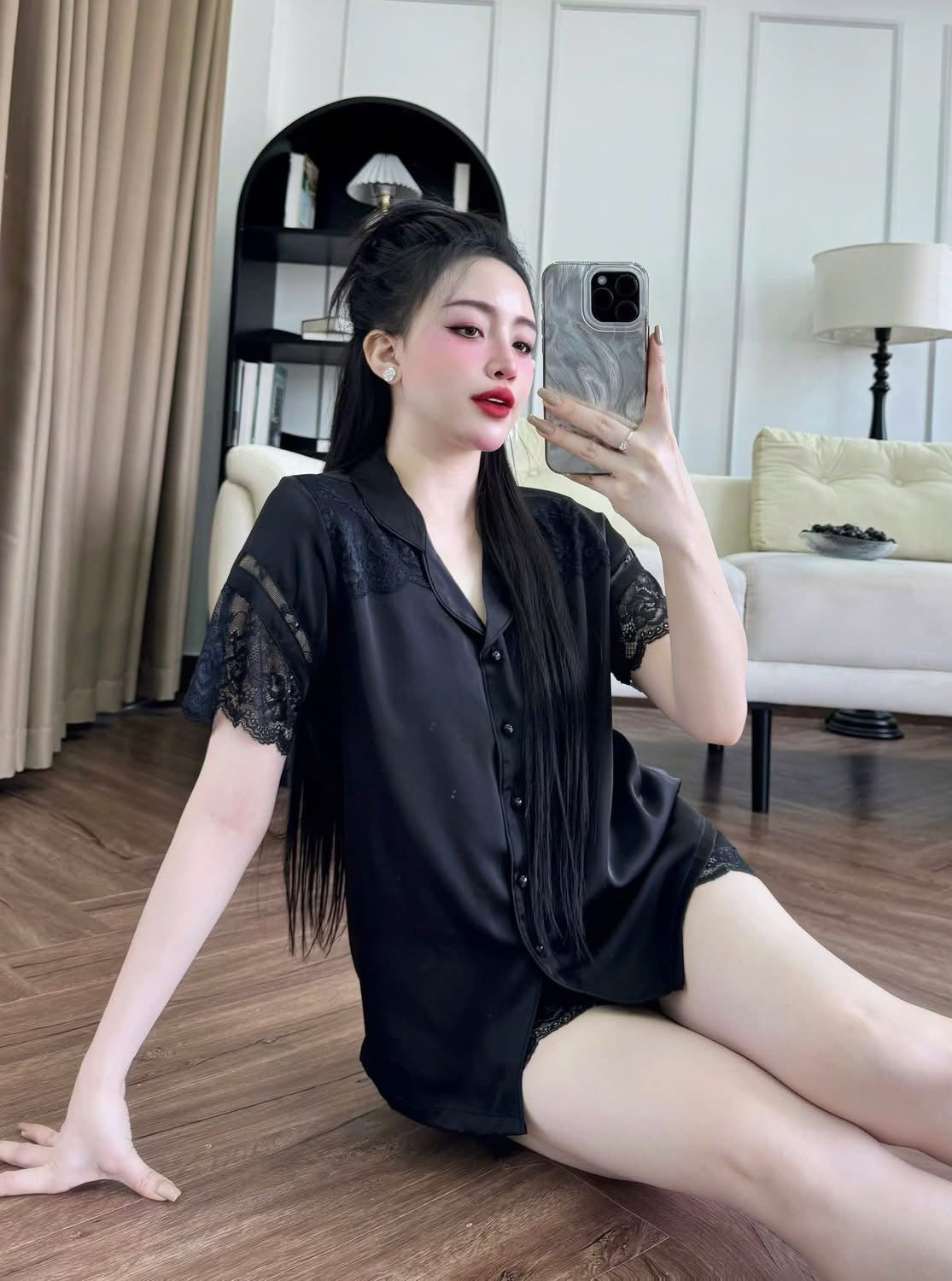 Bộ ngủ sọt lụa lạnh Hàn trơn cao cấp