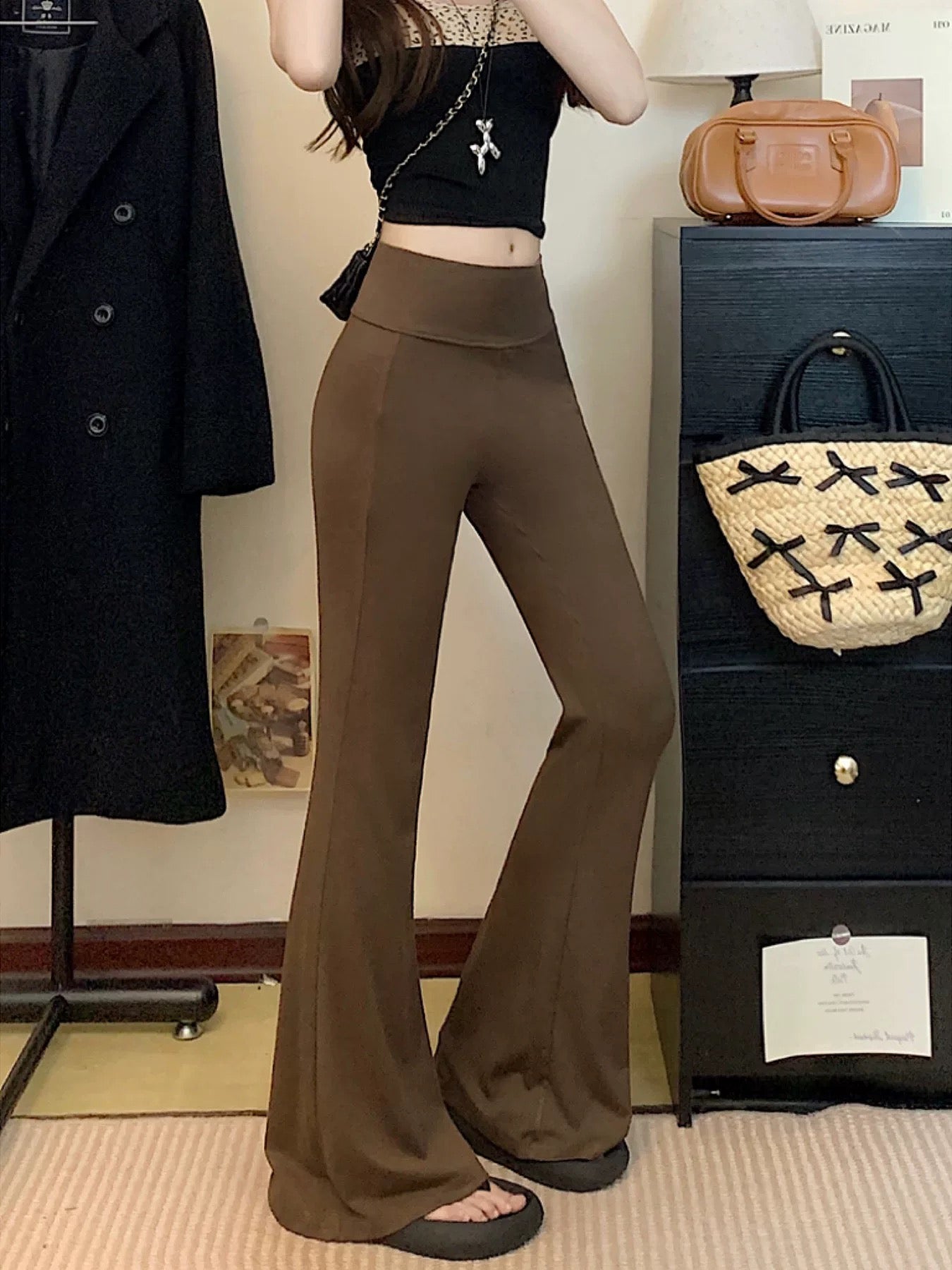 Quần thun ống loe lưng cạp cao