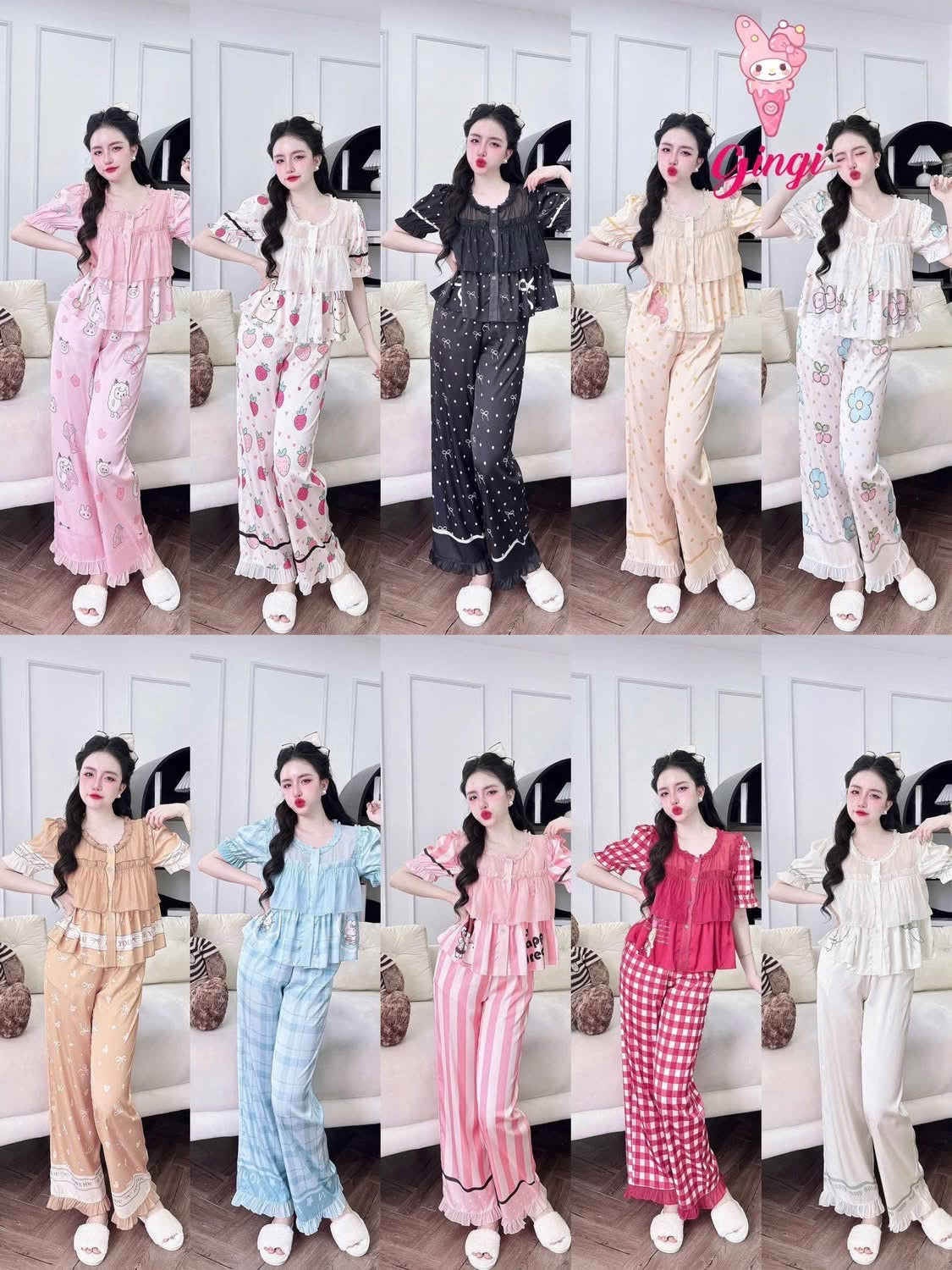 Bộ tay ngắn quần dài tiểu thư phối voán