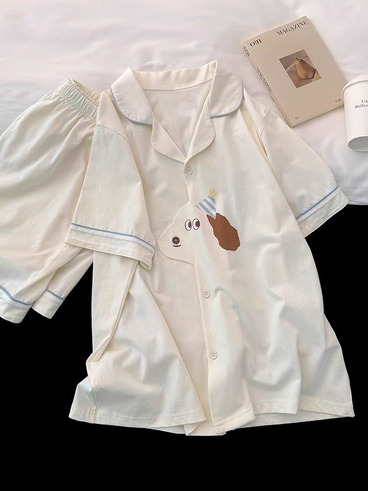 Pijama ngắn hình cún đội mũ