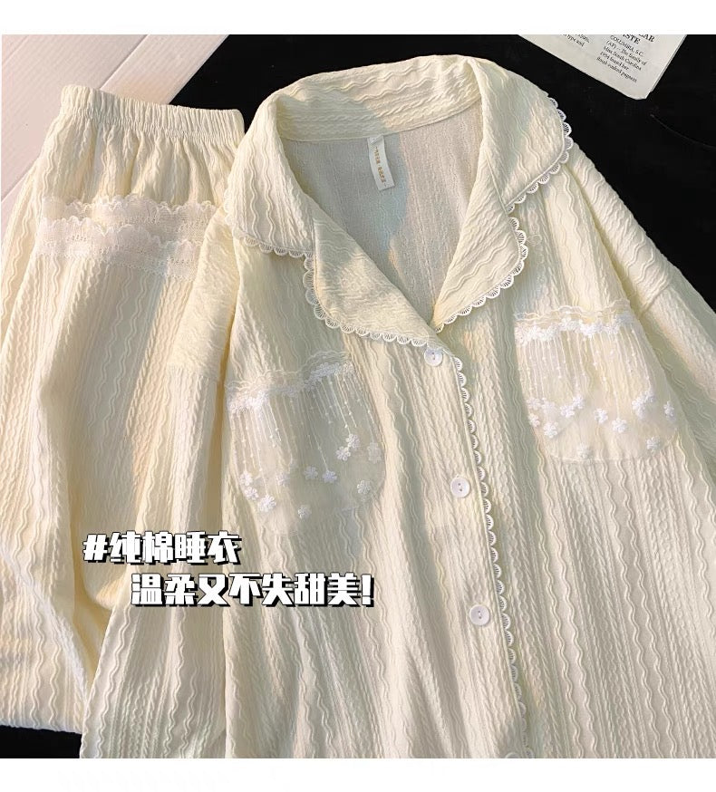 Pijama dài cotton túi ren